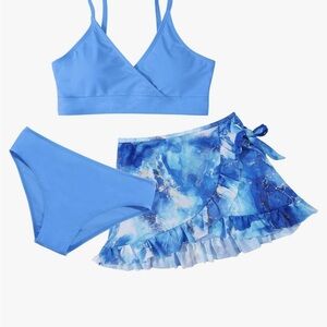 Blue Bikini Set with Floral Cover-Up 11Y